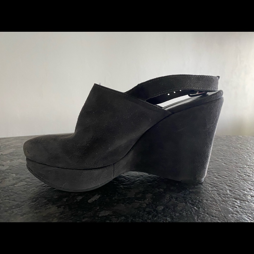 Robert Clergerie for Barney’s New York Charcoal Suede Wedge Sling Back Shoes